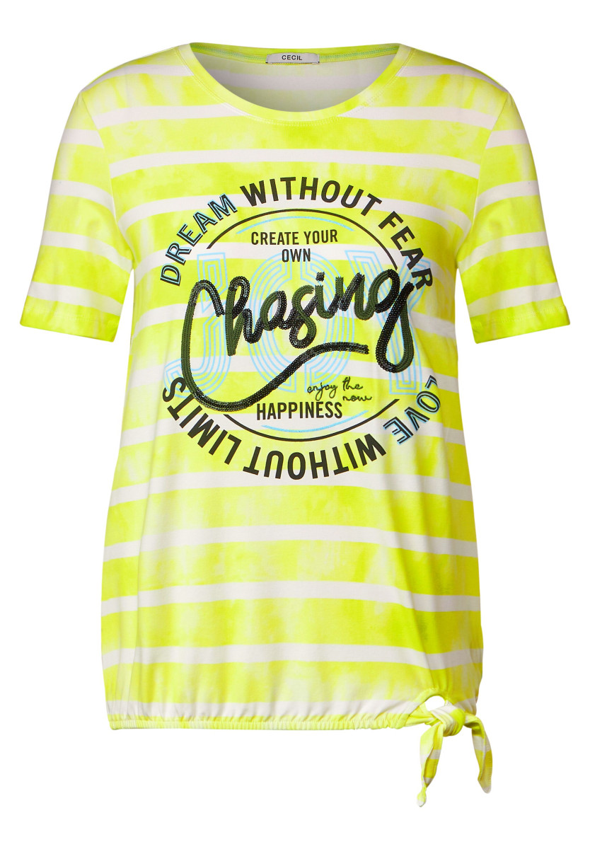 Streifenshirt mit | limelight | yellow | DAMEN Frontprint MODE | Blusen Bekleidung & | - Langarmshirts Shirts